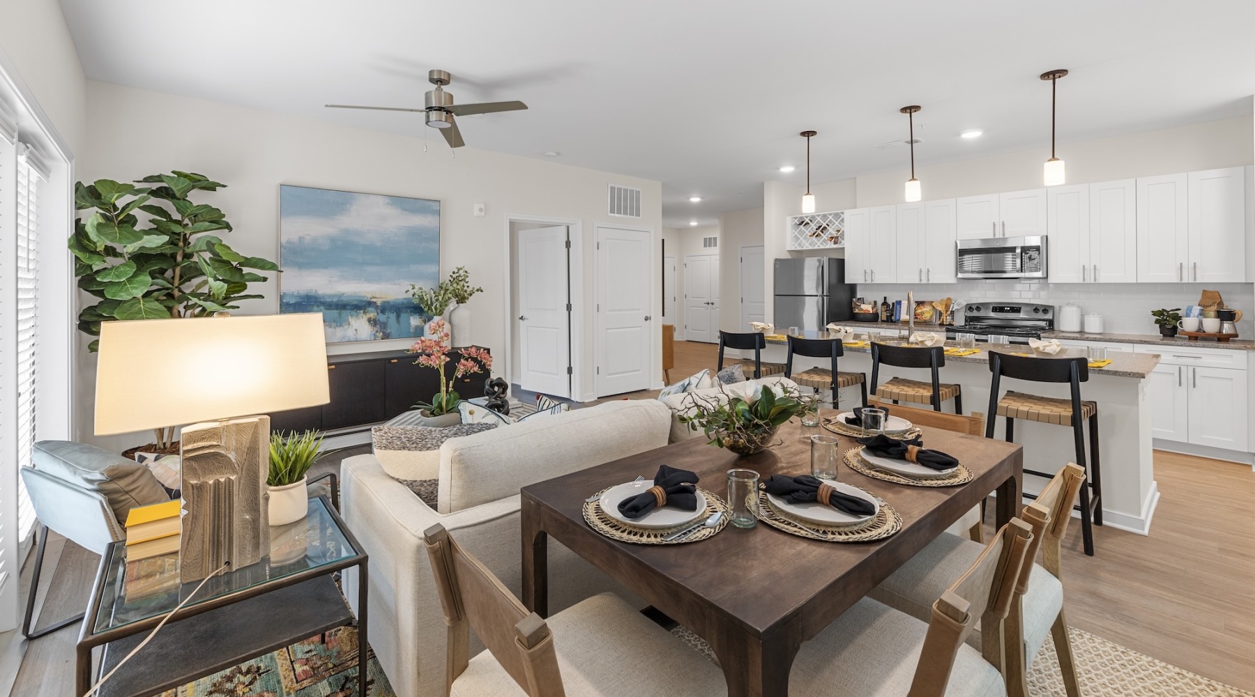 Open space living area with natural lighting