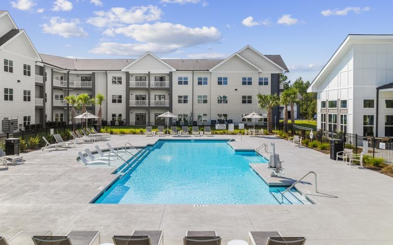 a swimming pool in a resort