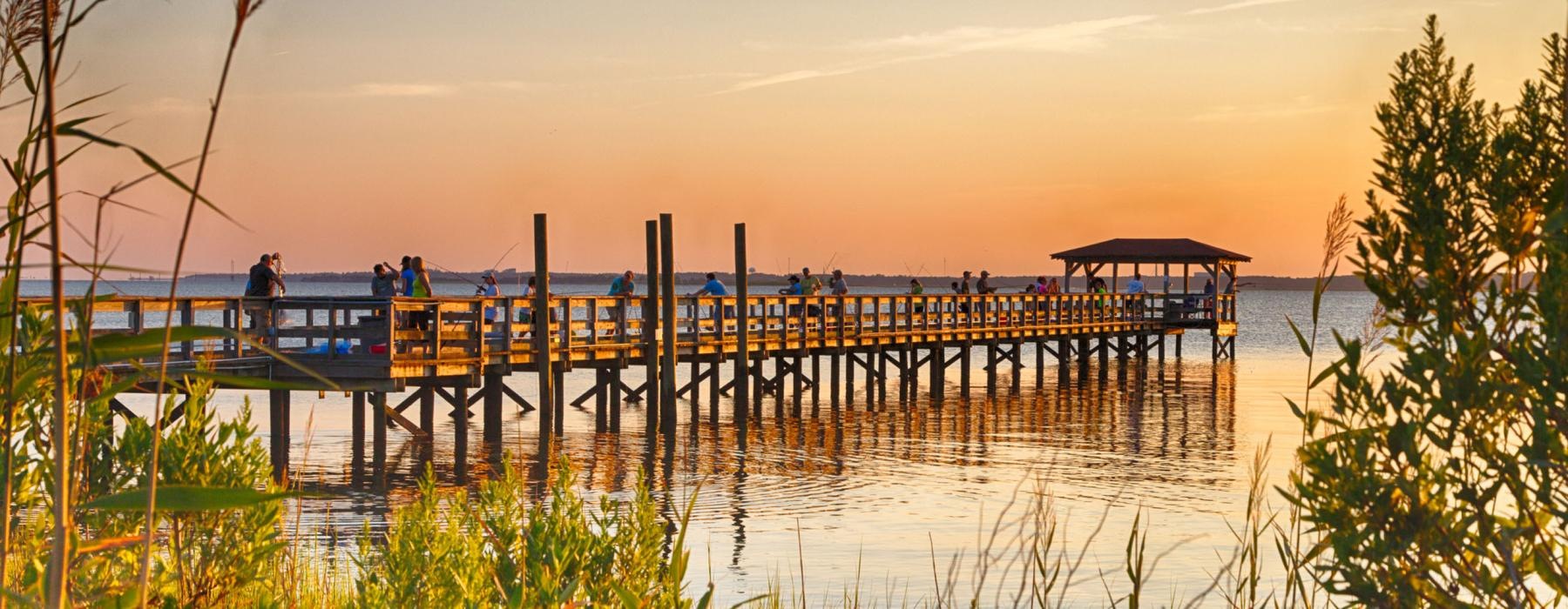 a dock with people on it
